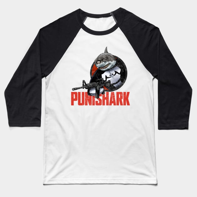 Punishark - red Baseball T-Shirt by ThirteenthFloor